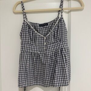 Brandy Melville Navy & White Gingham Spaghetti Strap Cami
